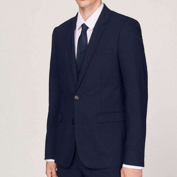Mens SANDRO Classic Navy Wool Suit Jacket sz EU48 - Picture 3 of 16